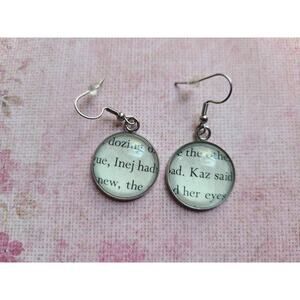 Kaz and Inej pendant earrings made with Six of Crows book pages